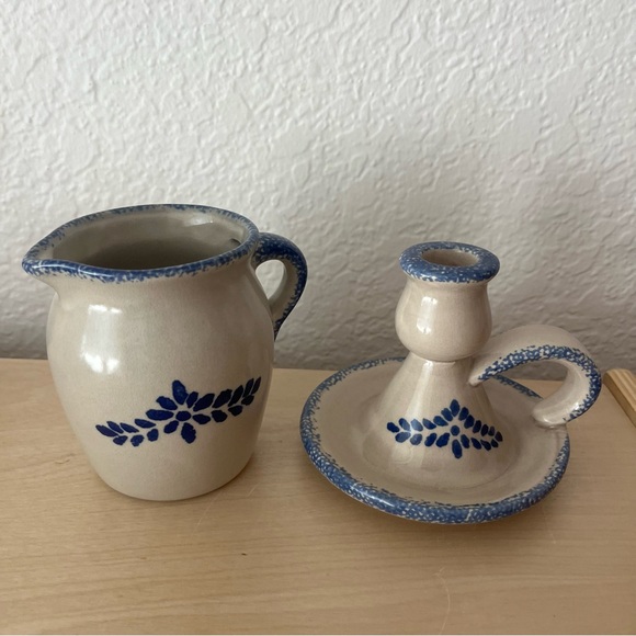 LOOMCO Blue and Cream Ceramic Spongewear Saucer and Candle Holder Set - Picture 1 of 5